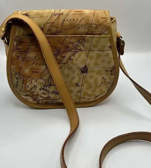Vintage Geography Print Faux Leather Saddle Crossbody Bag - Picture 5 of 9